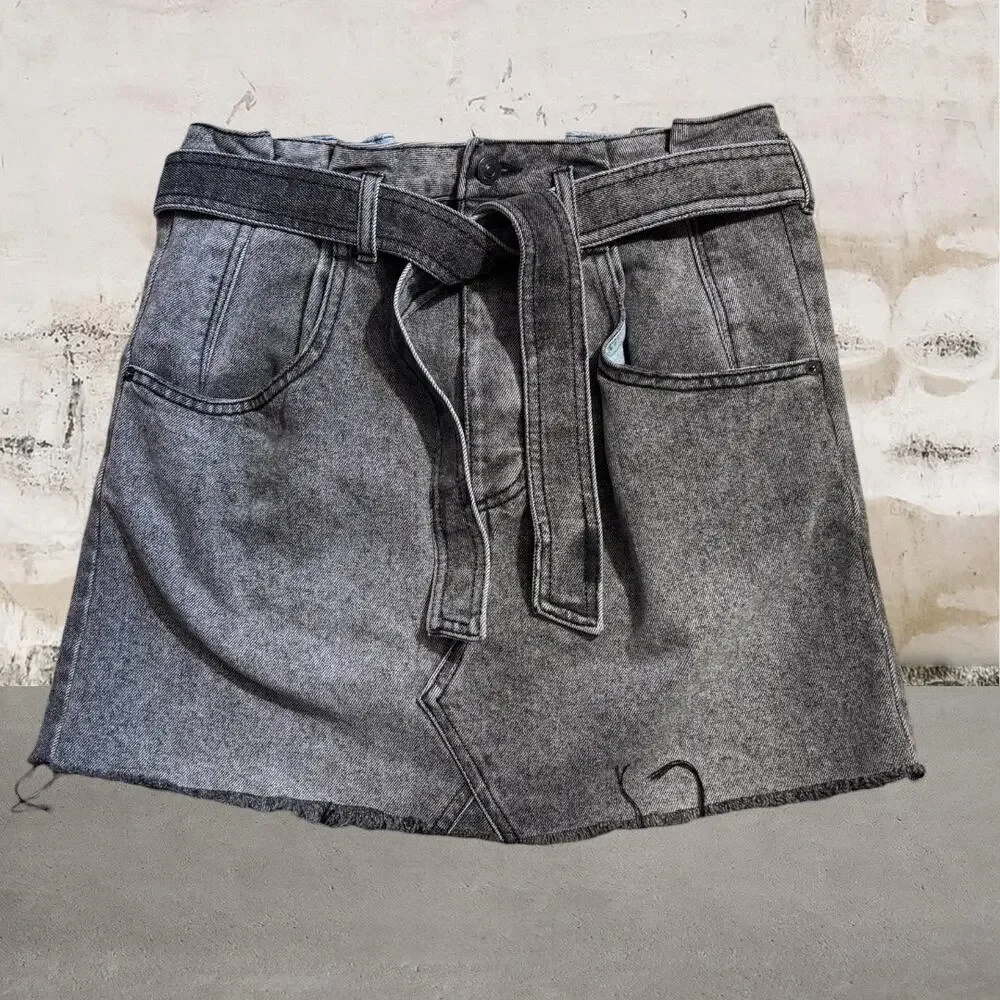 Free People East Of Eden Washed Black Grey Denim Mini Skirt Size 29